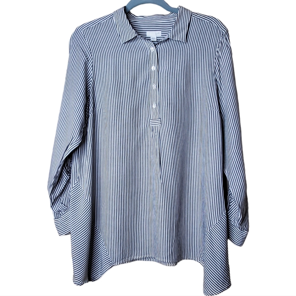 J. Jill Striped Tunic Medium Long Sleeve 100% Rayon Soft & Flowy Sharkbi…